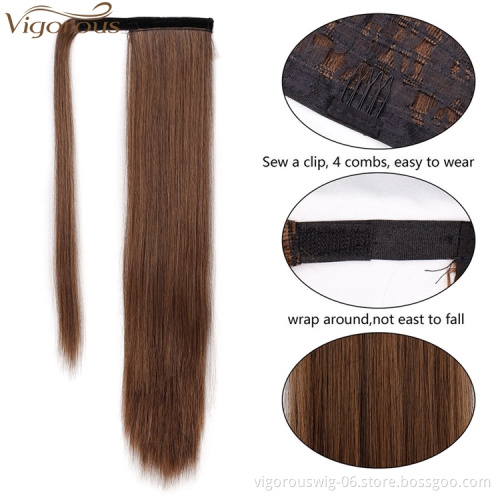 Vigorous Straight Long Ponytail Hair Extension Clip in Wrap Around Synthetic Pony Tail Hairpieces for Women 22" 2/30 Color
